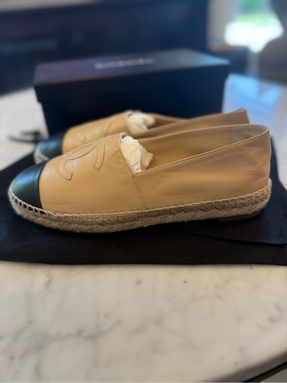CHANEL Beige + Black Espadrille Flats - Picture 3 of 6